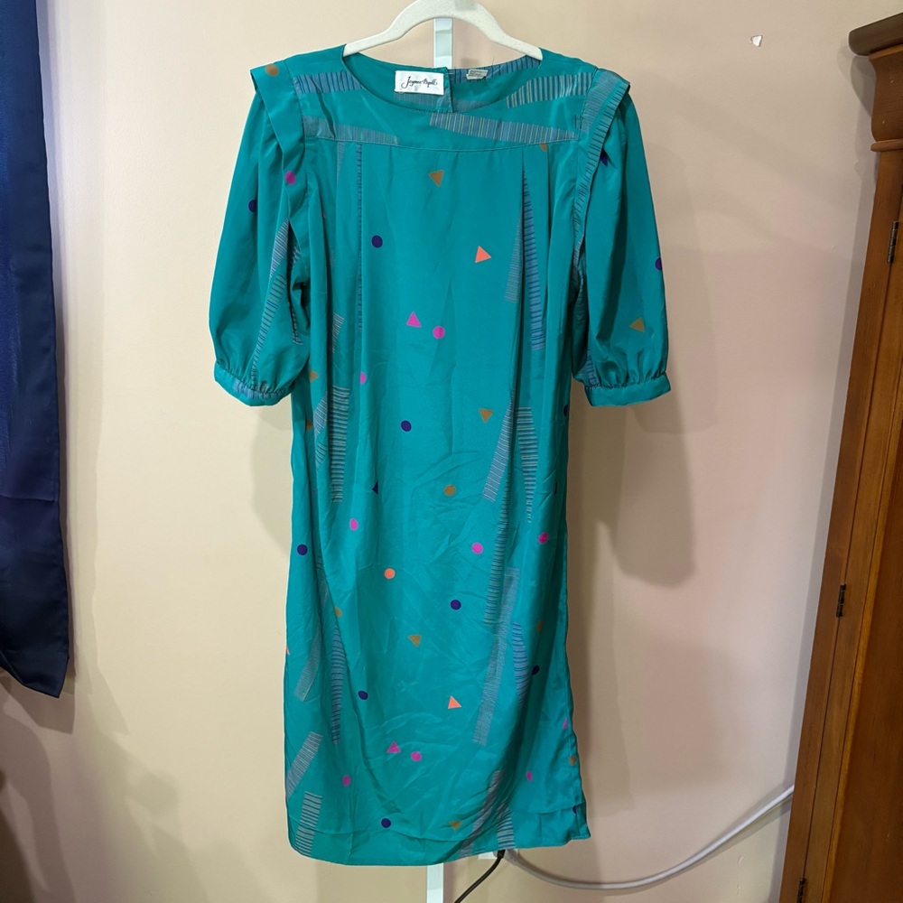 Teal Vintage Geometric Pattern Dress (S)